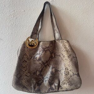 Michael Kors Brown Snake Print Shoulder Bag